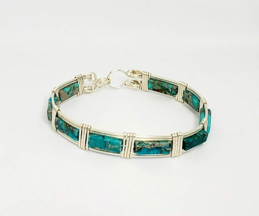 Sterling Silver Semi-Precious Gemstone Bracelet Bangle 18 gauge wire