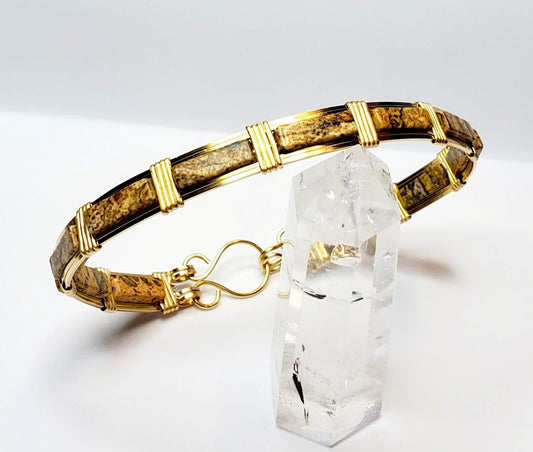 Oval Bangle Bracelet - brass wire wrapped jasper