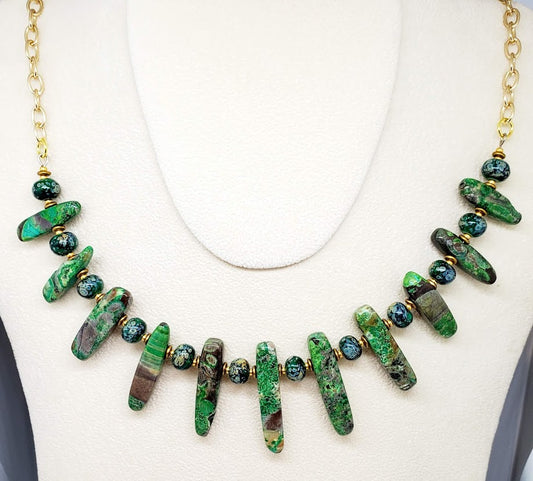 Necklace - Green Impression Jasper Sticks
