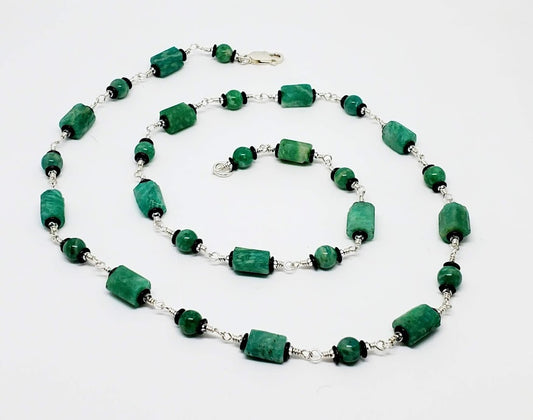 Sterling Silver wrapped chain Gemstone Beaded Necklace