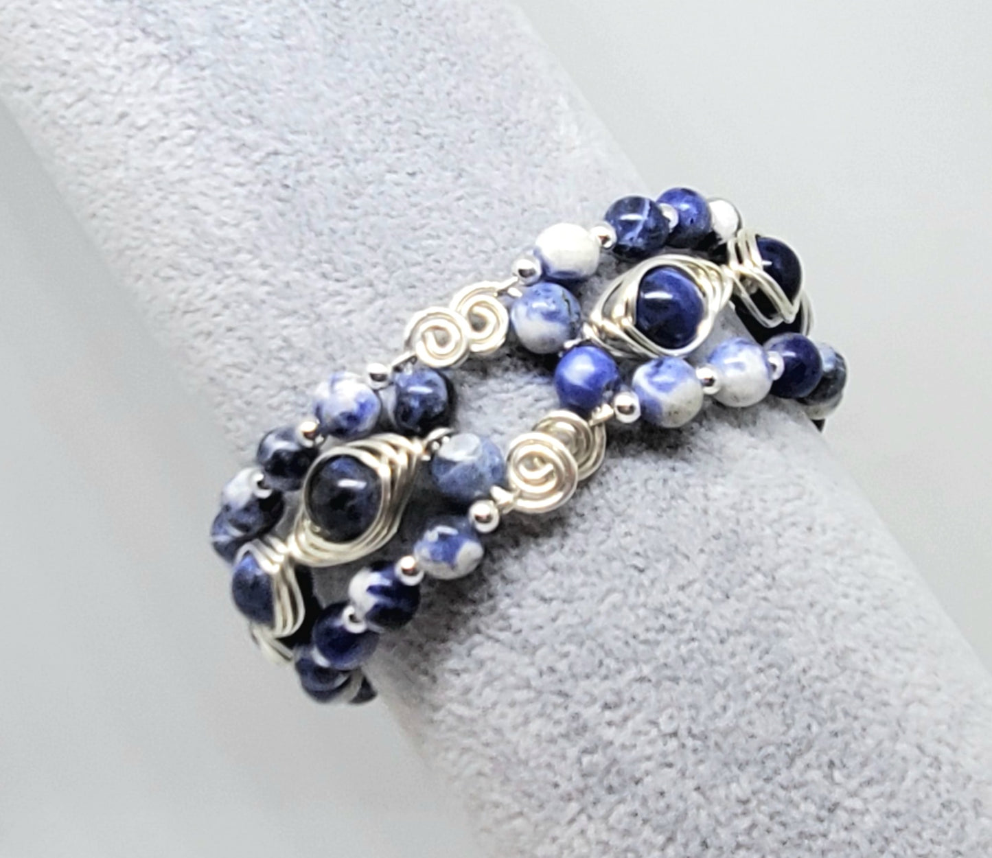 Sterling Silver Wire wrapped Sodalite Stone Cuff Bracelet