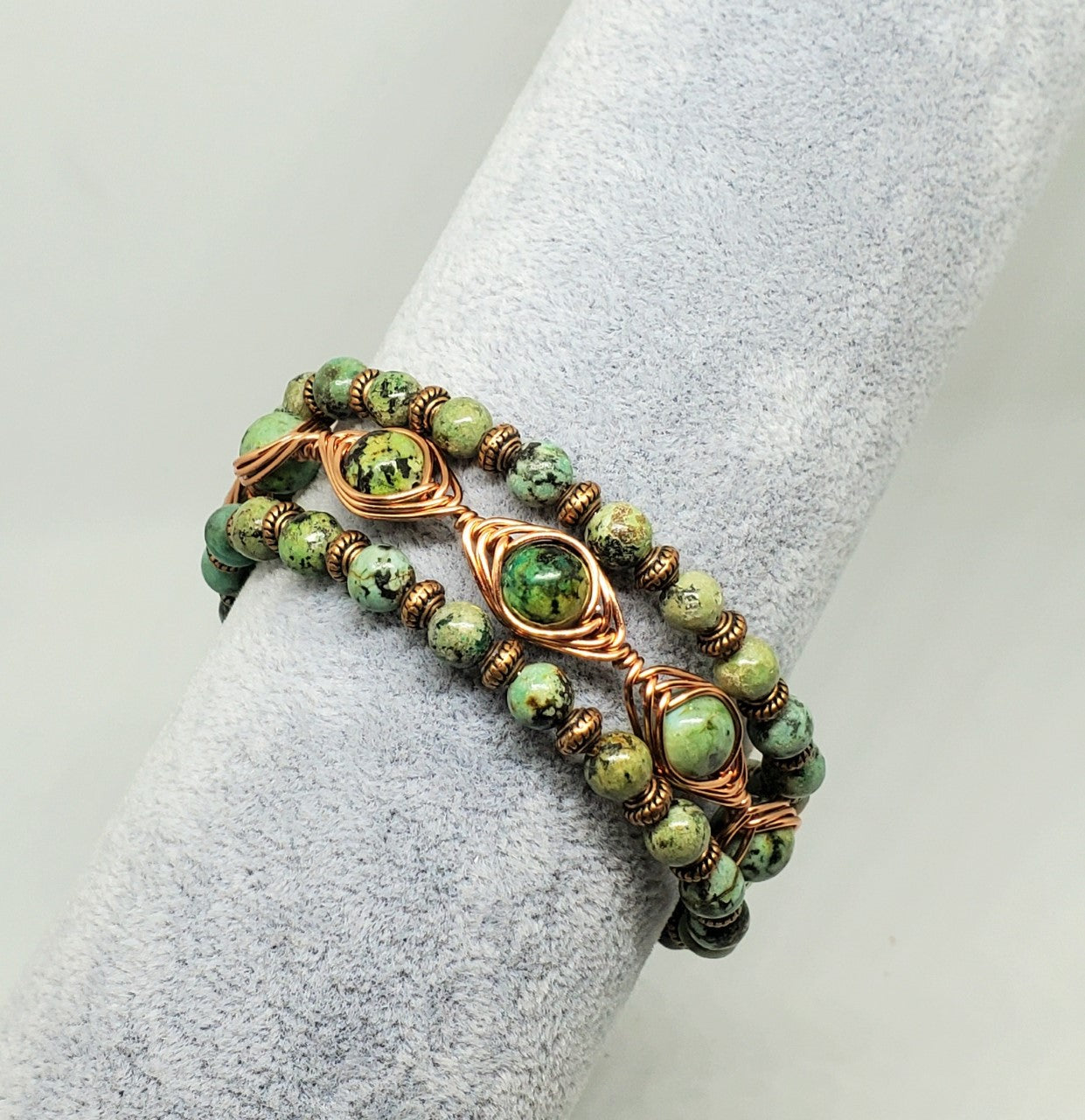 Copper Wire Herringbone wrapped  African Turquoise Stones