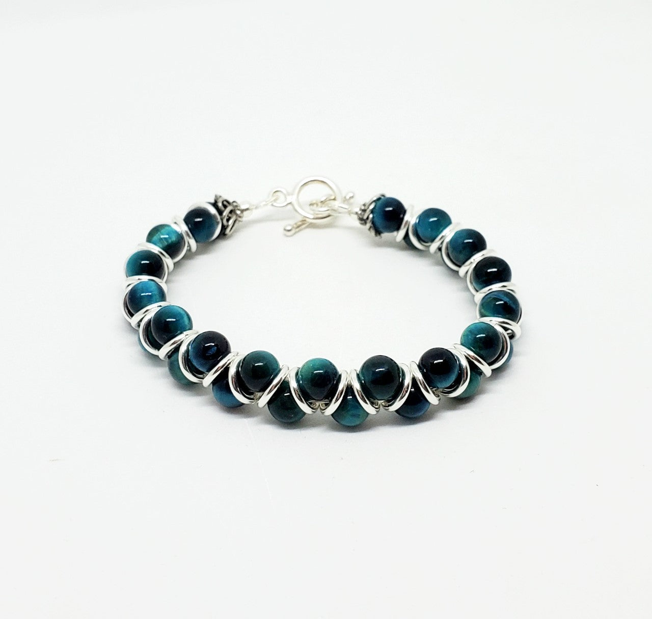 Tiger Eye Beaded Sterling Silver Bracelet