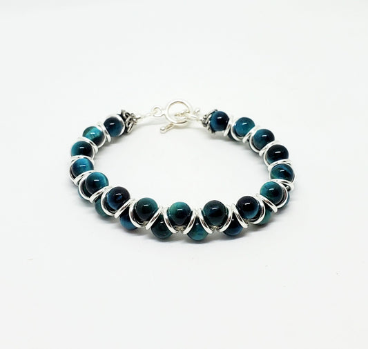 Tiger Eye Beaded Sterling Silver Bracelet