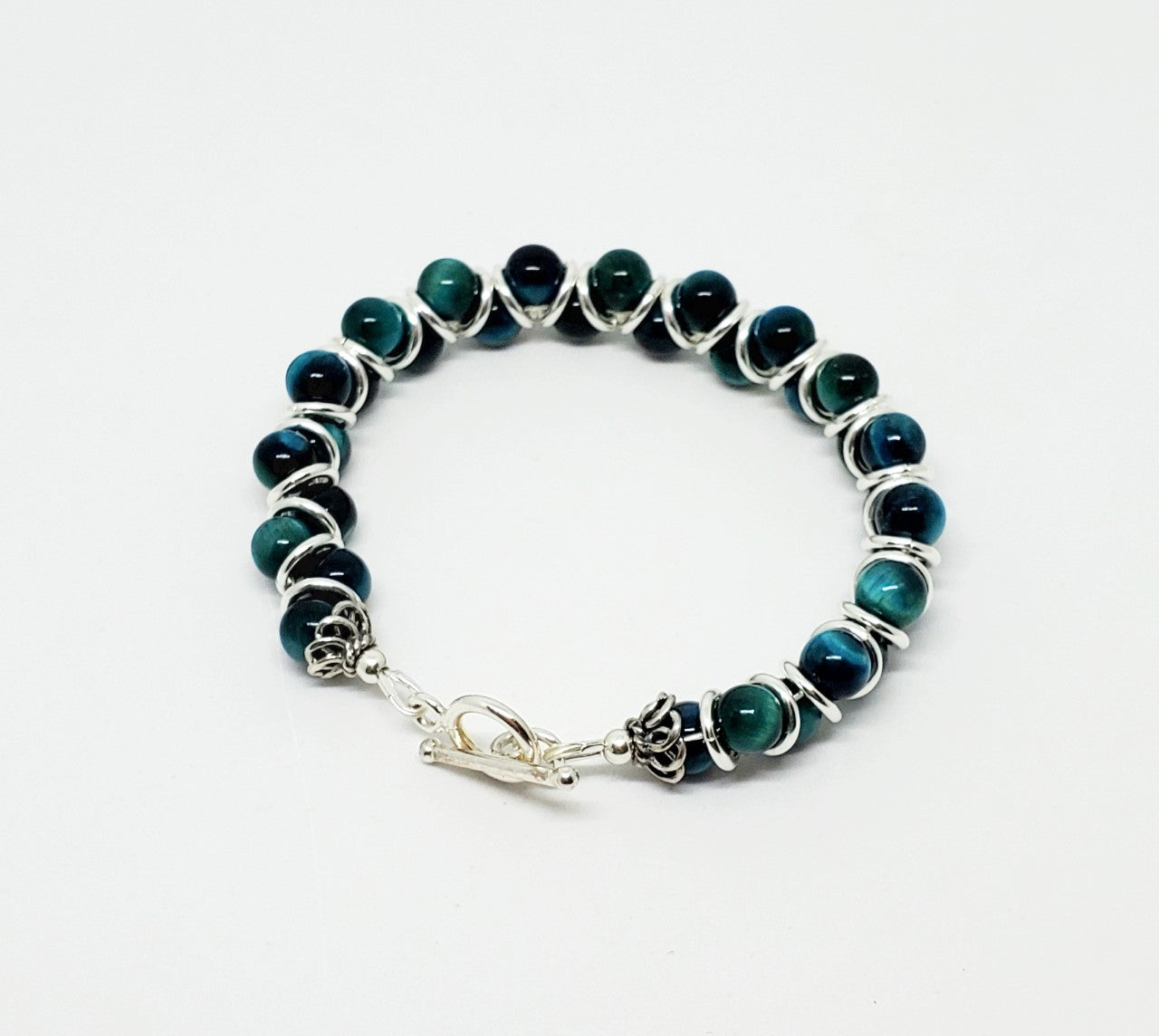 Tiger Eye Beaded Sterling Silver Bracelet