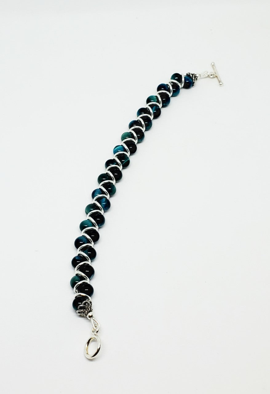 Tiger Eye Beaded Sterling Silver Bracelet