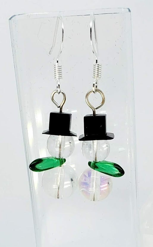 Clear AB Glass bead with green glass dagger for scarf. 1.25" long