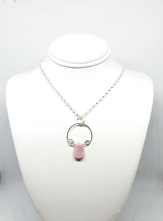 Rose Quartz Tear Drop framed in Sterling Silver Pendant, Necklace