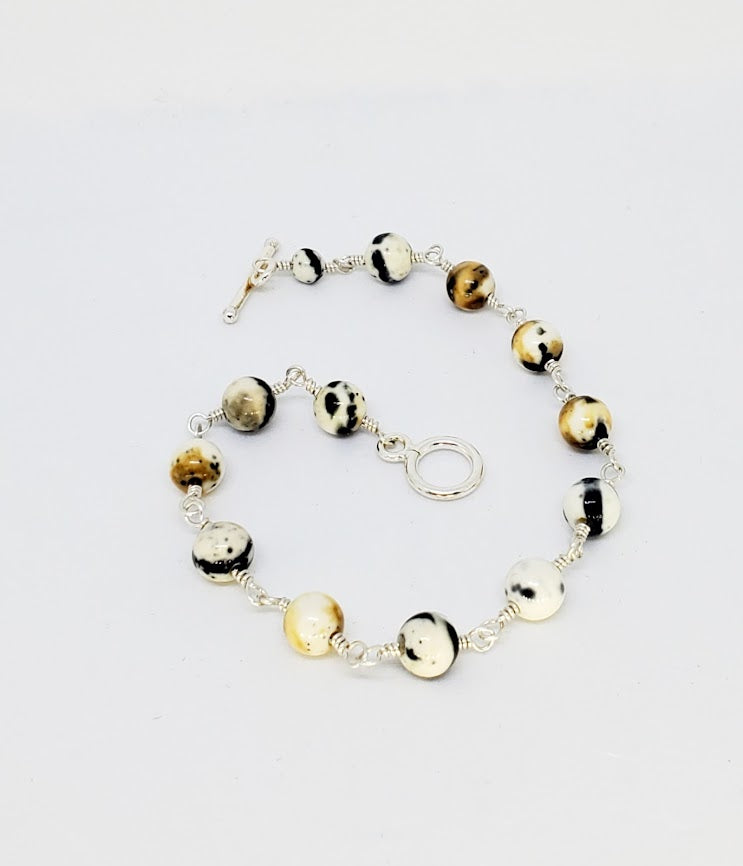 Granite Beaded linked Sterling Silver Bracelet