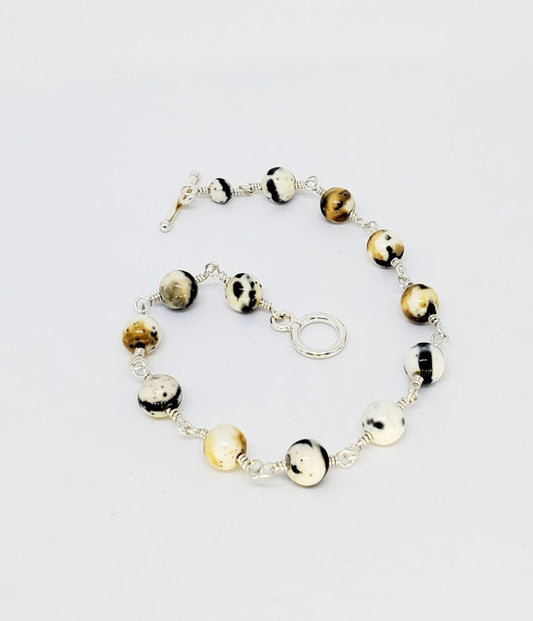 Granite Beaded linked Sterling Silver Bracelet