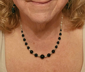 Sterling Silver & Black Agate beaded necklace