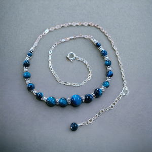 Sterling Silver & Blue Tiger Eye beaded necklace