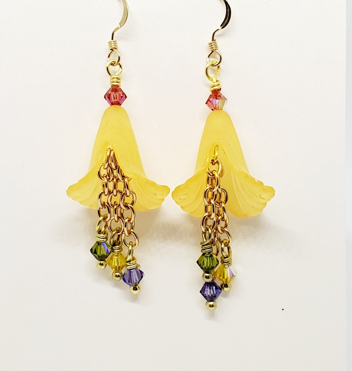 Saffron Flower Dangle Earrings with Crystals and Sterling Silver Ear Wires