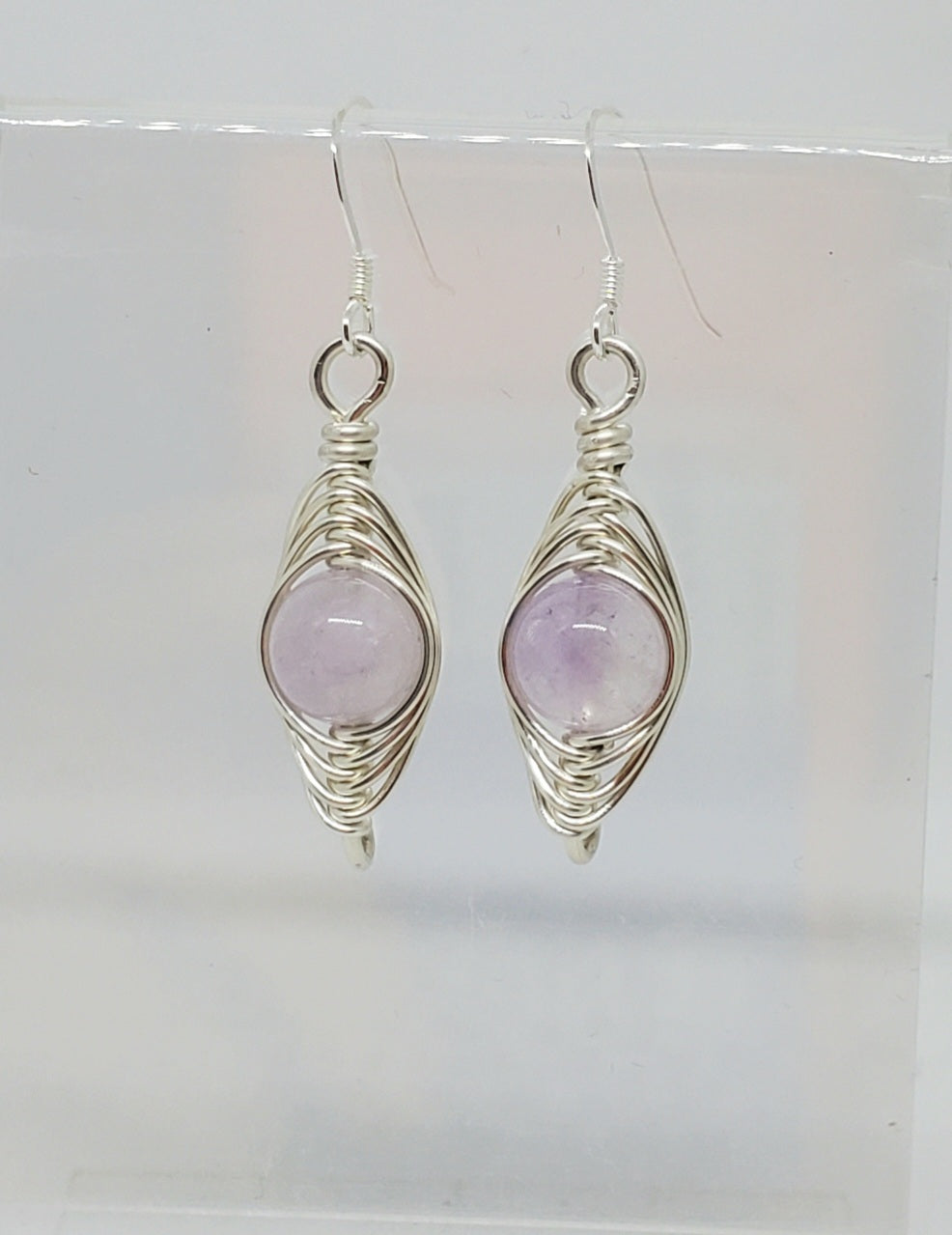 Lavendar Jade framed in Sterling Silver Herringbone wrap