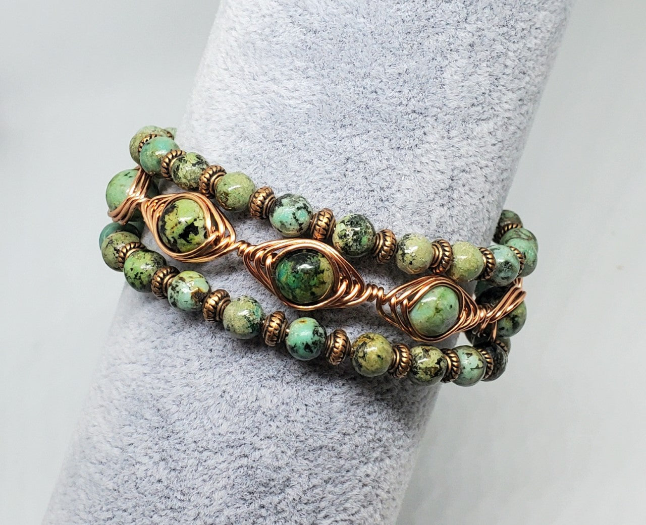 Copper Wire Herringbone wrapped  African Turquoise Stones