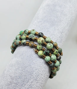 African Turquoise Bracelet - 3 tier Memory Wire wrap around