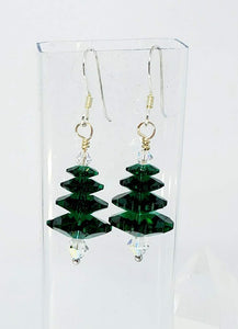 4 Tiered Swarovski Emerald Margarita Crystals topped with Crystal AB bicones. Sterling Silver Wire. 