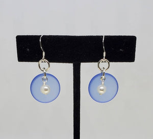 Sterling Silver Sea Glass with Fresh Water Pearl  Earrings