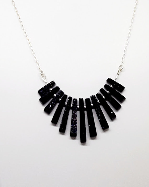 Stunning Petite Fan Gemstones Necklace in Sterling Silver