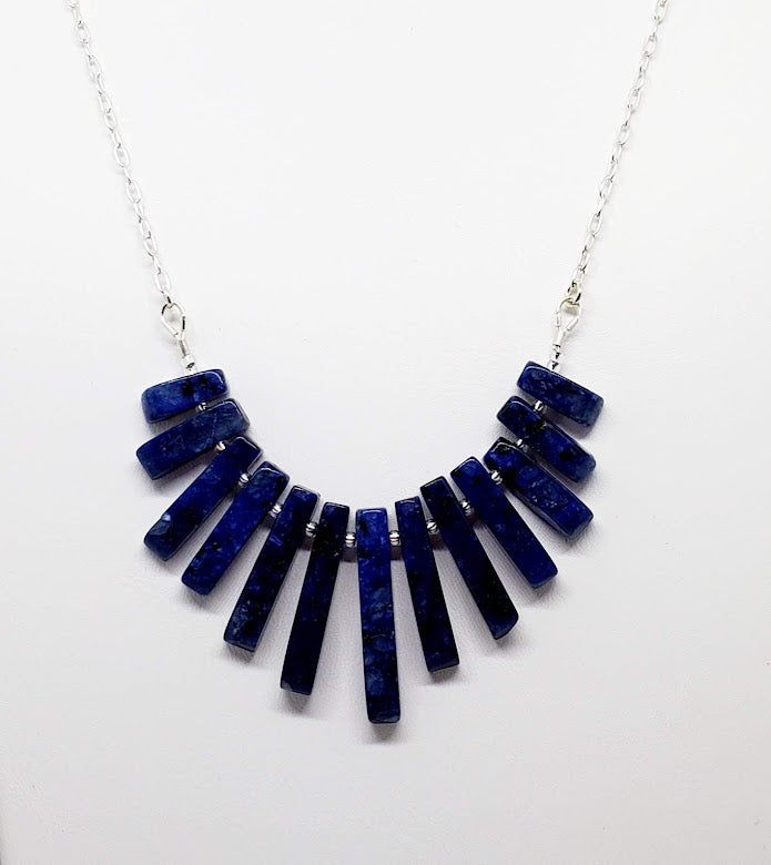 Stunning Petite Fan Gemstones Necklace in Sterling Silver