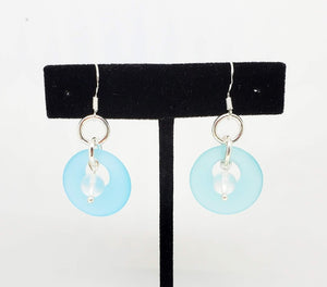 Sea Glass with Matte Glass Moon Stone (Mermaid Bead)  Earrings