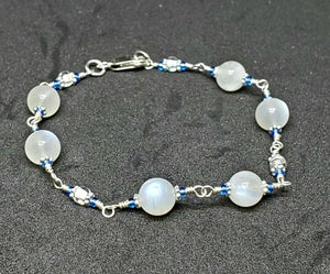 Linked Bracelet- Rainbow Moonstone with Sterling Silver wrap