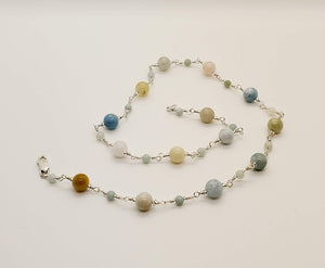 Sterling Silver wrapped chain Gemstone Beaded Necklace