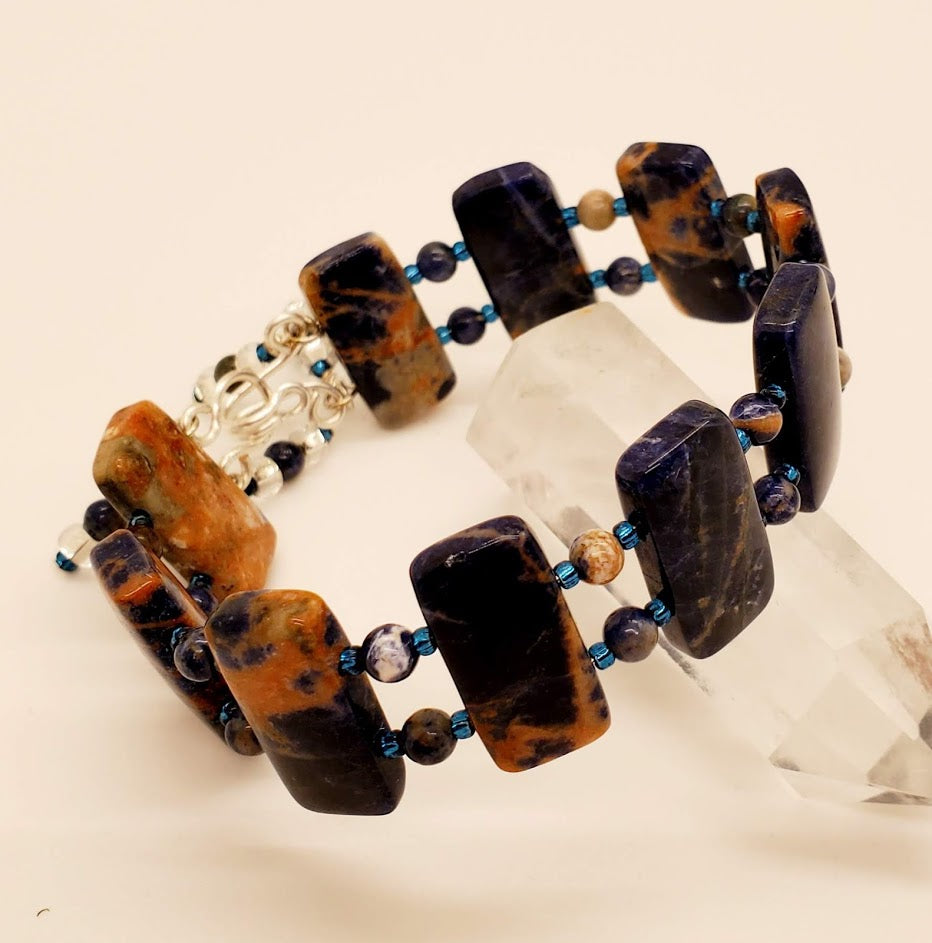 Orange and Blue Sodalite Gemstone Bracelet