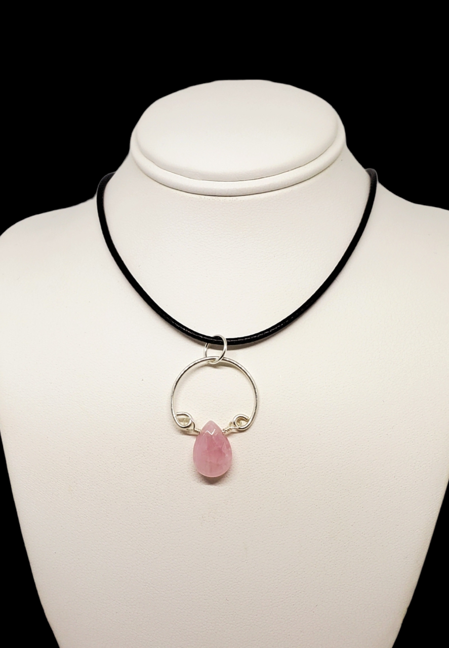 Rose Quartz Tear Drop framed in Sterling Silver Pendant, Necklace