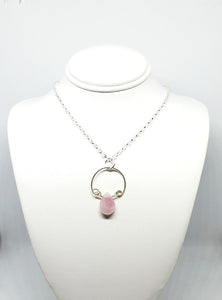 Rose Quartz Tear Drop framed in Sterling Silver Pendant, Necklace