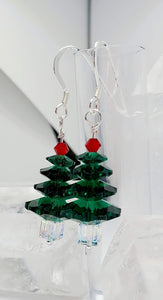 4 Tier Swarovski Emerald Crystal Margaritas topped with red bicone. Made with Sterling Silver wire. 1.5" long. 