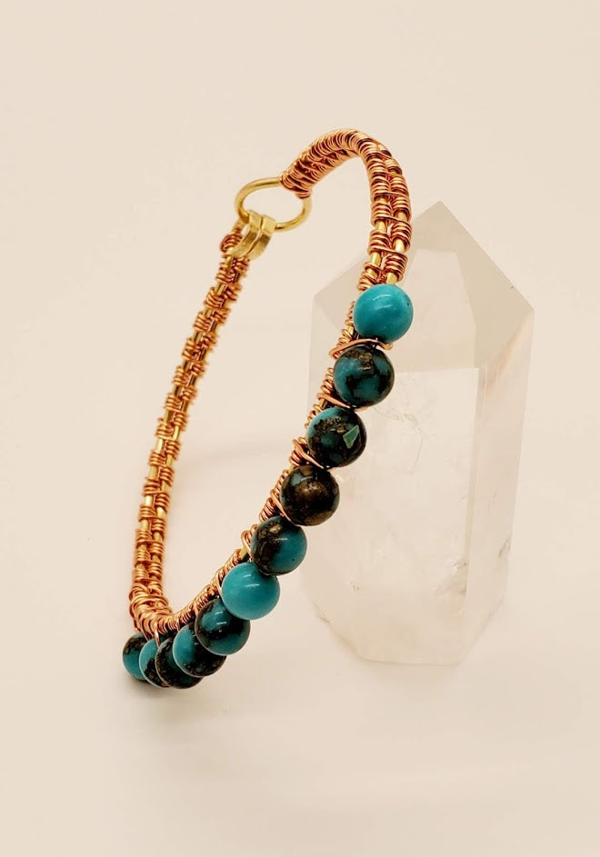 Turquoise & Pyrite Brass Bangle Bracelet