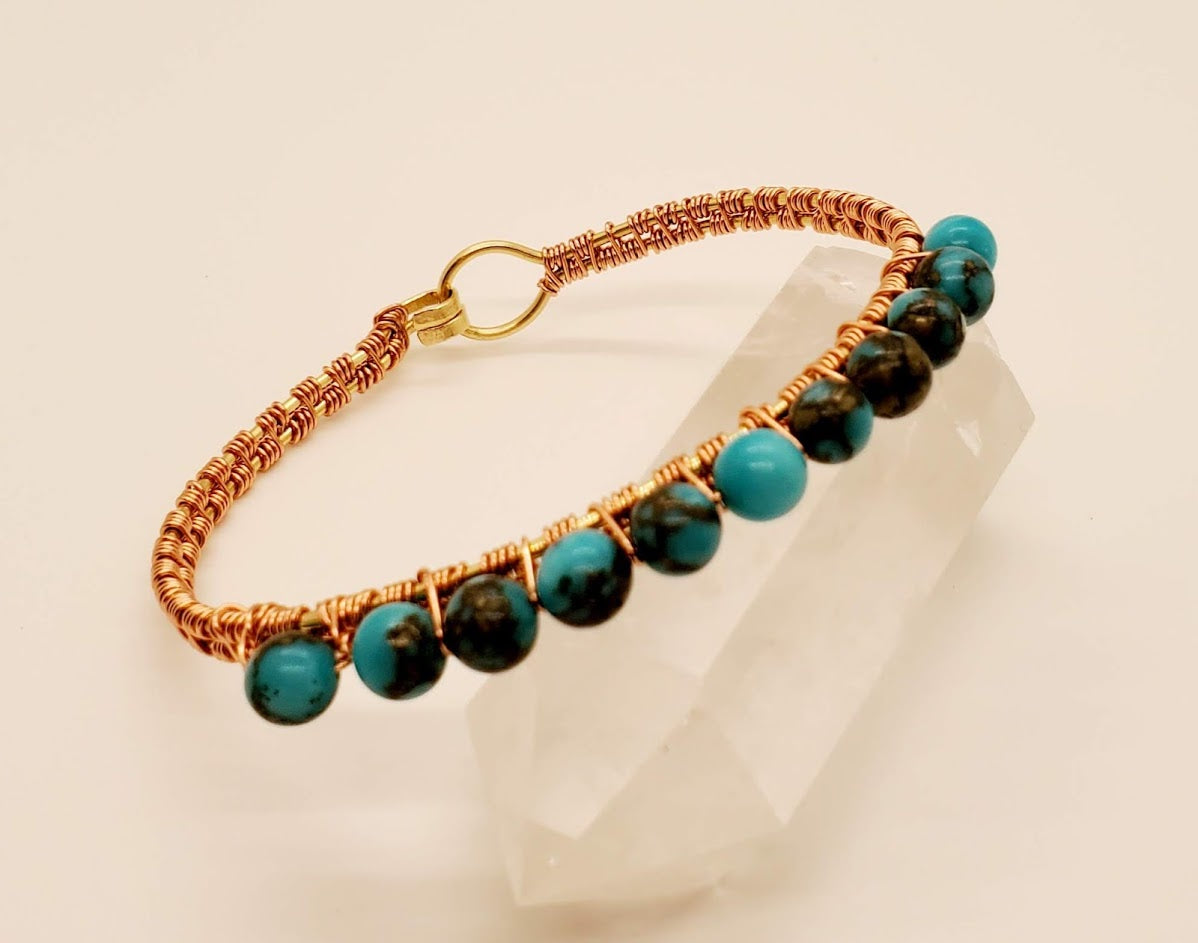 Turquoise & Pyrite Brass Bangle Bracelet