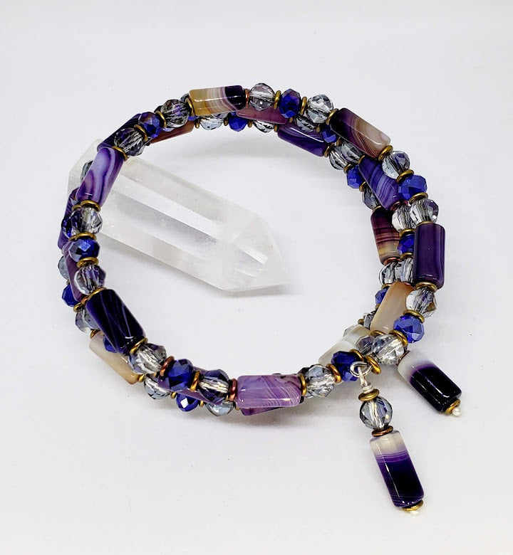Purple Agate 3-tier Memory Wire Bracelet