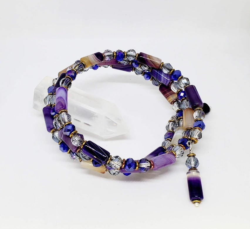 Purple Agate 3-tier Memory Wire Bracelet